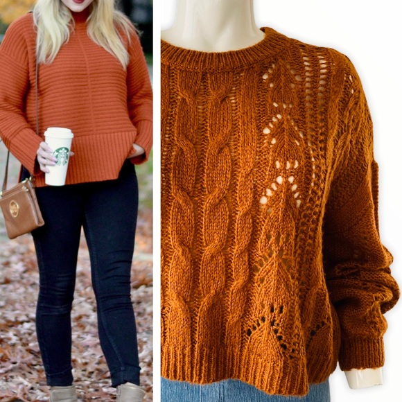 $10 SALE!! Jolie & Joy Burnt Orange Crochet Crop Sweater - Picture 2 of 9